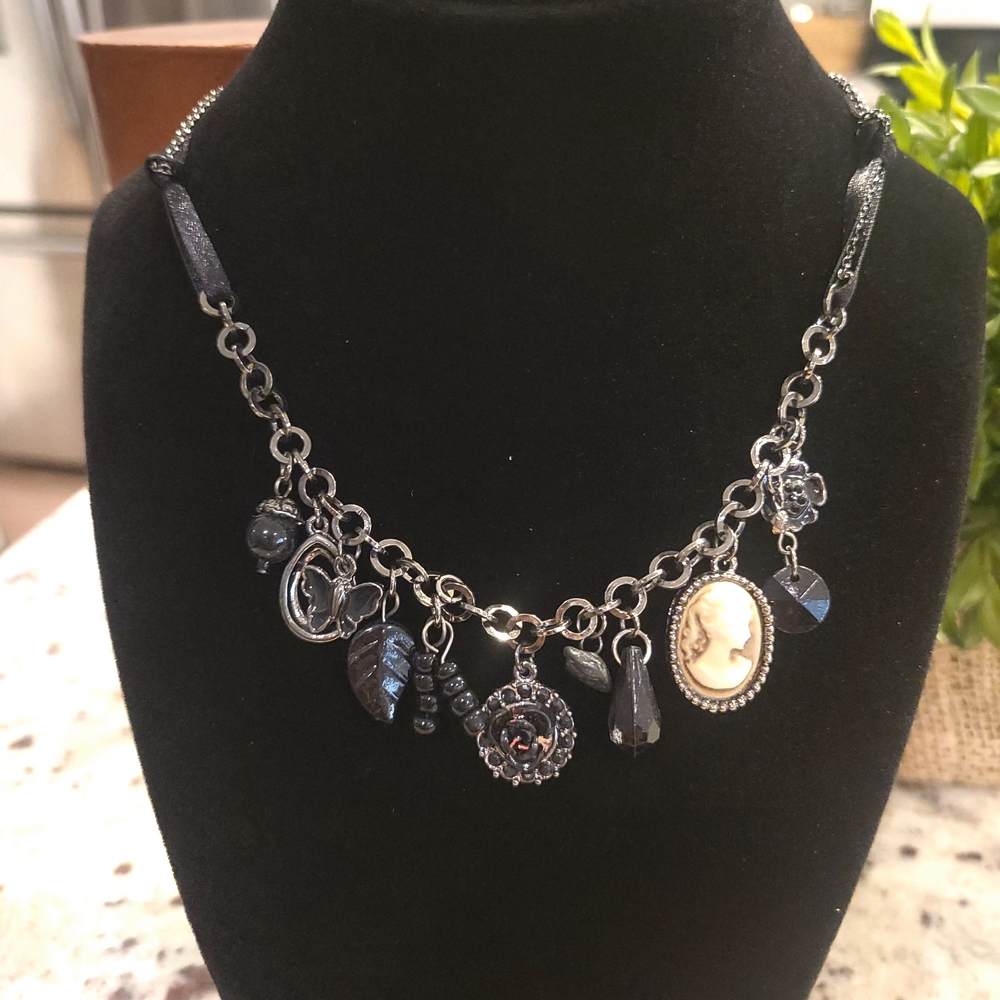 Black Charm Necklace with Cameo